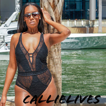 Load image into Gallery viewer, Elaine Curves Tied Lace: Mesh One Piece Swimsuit, Swimwear, CallieLives 
