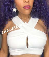 Load image into Gallery viewer, Callie Open Heart: White Sliced halter crop top, Tops, CallieLives 
