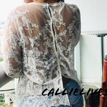 Load image into Gallery viewer, Callie Lace: Long Sleeve Ivory Sheer Lace Top, Tops, CallieLives 
