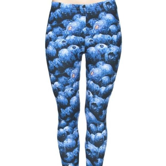 Wholesale 4 Pack: Stasia Berry Blue: Blueberry Fruity Food Graphic Leggings