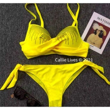 Cargar imagen en el visor de la galería, Wholesale: 3 Pack: Stasia Bling: Dripping Rhinestones Yellow Bikini
