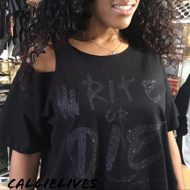 Miz Write or Die inSilence: Black Glitter T-Shirt, Tops, CallieLives 