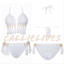 Load image into Gallery viewer, Callie Crochet: White Sand Beaded Boho Bikini, Swimwear, CallieLives 
