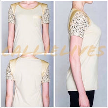 Load image into Gallery viewer, Miz: Zip My Gold Sequin Vegan Leather T-Shirt Top, Tops, CallieLives 
