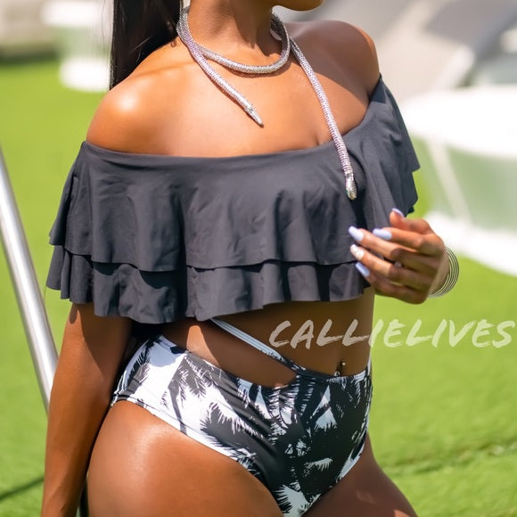 Callie Palm: Black Ruffle High Waist Bikini, Swimwear, CallieLives 