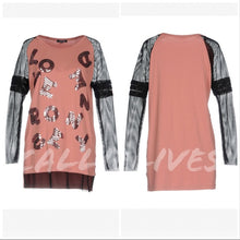 Load image into Gallery viewer, Denny Rose: Blush Sequin Love Net Sleeve T-Shirt M, Tops, CallieLives 
