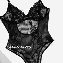 Load image into Gallery viewer, Xena Floral Lingerie: Black Lace Cheeky bodysuit, Lingerie, CallieLives 

