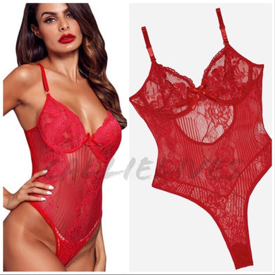 Xena Floral Lingerie: Red Lace Cheeky bodysuit, Lingerie, CallieLives 