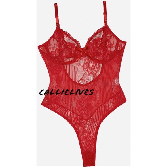Xena Floral Lingerie: Red Lace Cheeky bodysuit, Lingerie, CallieLives 