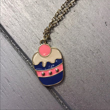 Carica l&#39;immagine nel visualizzatore di Gallery, TaTa: Blue Pink Cream Cupcake Charm w Gold Chain, Jewelry, CallieLives 
