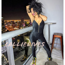 Load image into Gallery viewer, Xena Velour: Black Stretch Catsuit Zipper Jumper, Rompers and Catsuits, CallieLives 
