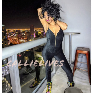Xena Velour: Black Stretch Catsuit Zipper Jumper, Rompers and Catsuits, CallieLives 
