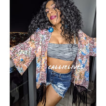 Load image into Gallery viewer, Callie Kimono Floral Fringe Cheetah Print Cardigan, Tops, CallieLives 
