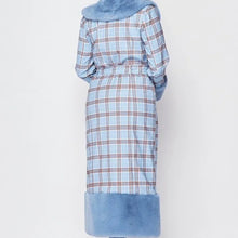 Load image into Gallery viewer, Wholesale 2 or 3 Pack: Callie Berry Blue: Plaid Faux Fur Trim Trench Coats
