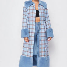Cargar imagen en el visor de la galería, Wholesale 2 or 3 Pack: Callie Berry Blue: Plaid Faux Fur Trim Trench Coats
