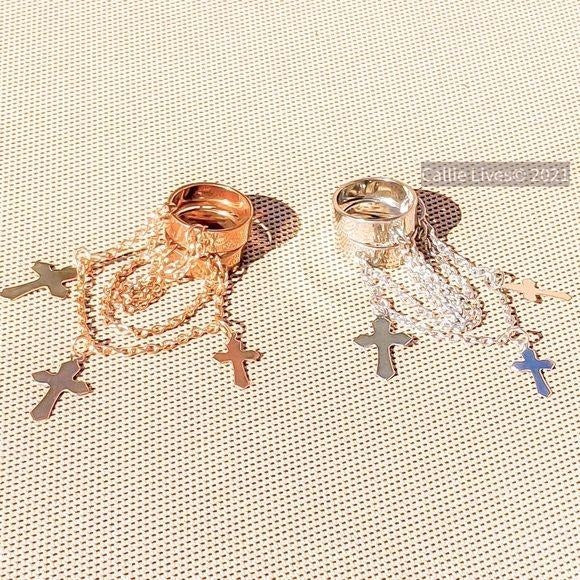 Wholesale 5Pack: Callie Christian: Triple Chain Layer Charm Rings