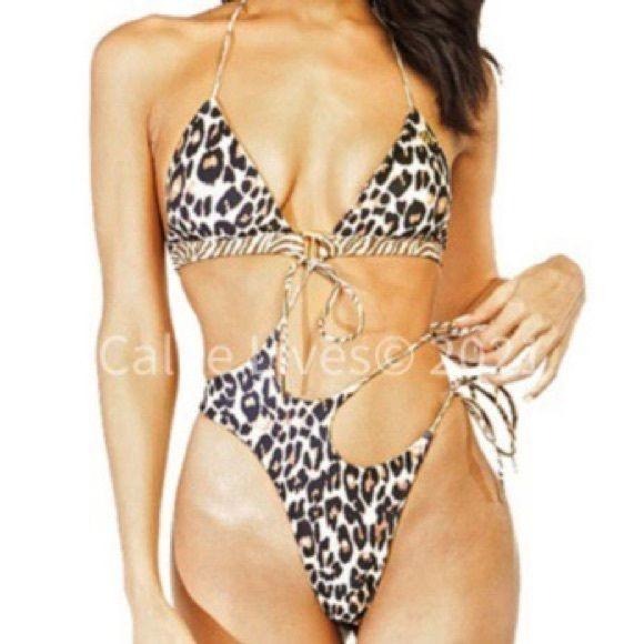 Xena Wild Zebra: White Leopard Animal Print Strappy Thong Bikini