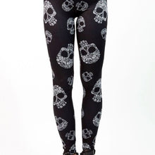 Load image into Gallery viewer, MIZ Floral Skull Dia Los Muertos 3D Graphic Illusion Leggings One Size
